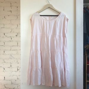 Voloshin Pink Linen Tiered Luna Dress Small
